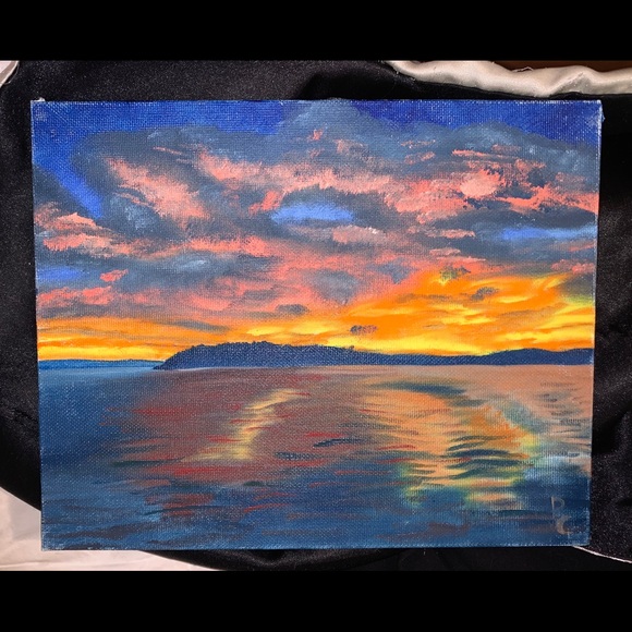 Handmade Wall Art Beautiful Colorful Sunset Beach Painting
